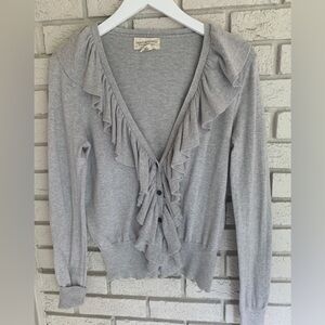 Ralph Lauren Denim & Supply Cotton Button Front Ruffle Sweater Sz L